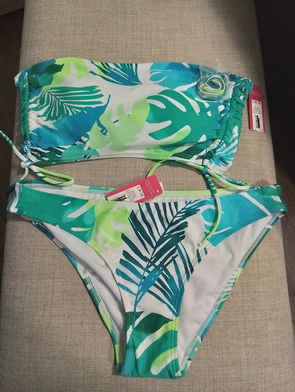 Xhilitration Tropical Leaf Bandeau Bikini Set - Blue Greenx